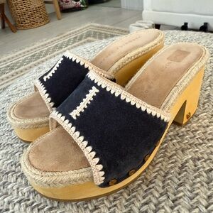 Veronica Beard Navy Suede Clog Sandals